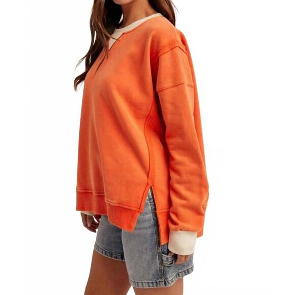 NEW HEM & THREAD color block snow wash oversized sweatshirt in orange - Picture 3 of 6